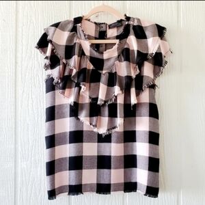 ZARA Pink & Black Buffalo Check Plaid Ruffled Button Back Sleeveless Top Small